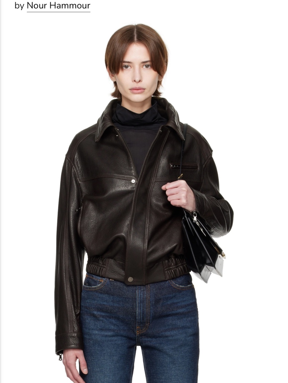 Nour Hammour Clint cropped bomber brown 36 NWT